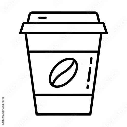 coffee in disposable paper cup with bean icon representing convenience and beverage