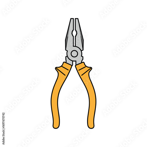 Yellow handled pliers with steel jaws – stock vector flat illustration