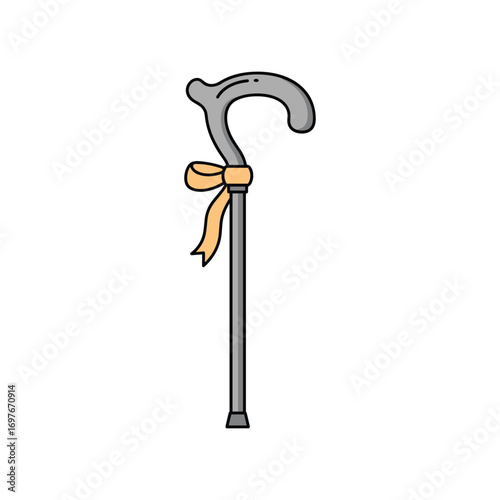 Simple walking cane with handle and bow – stock vector flat illustration