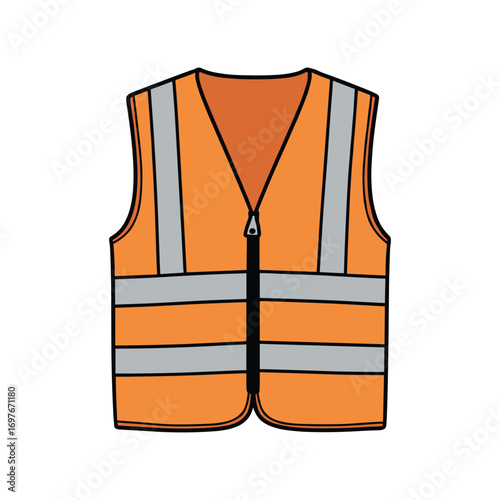 Orange high-visibility safety vest with reflective stripes – stock vector flat illustration