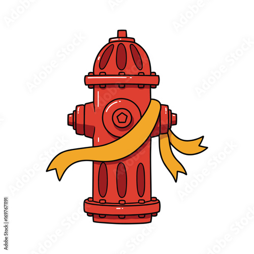 Red fire hydrant illustration with yellow ribbon – stock vector flat illustration