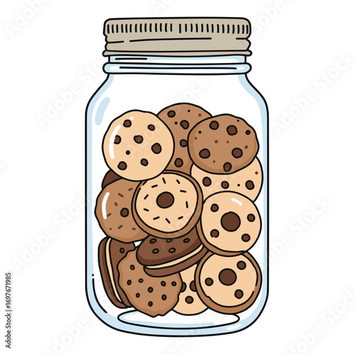 Assorted cookies in glass jar with lid – stock vector flat illustration