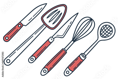 Hand drawn kitchen utensils for cooking concept