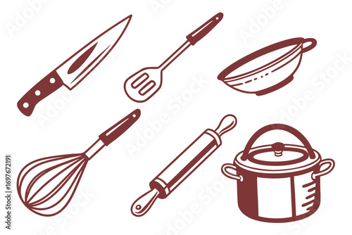 Hand drawn kitchenware for cooking concept