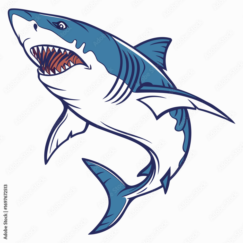 Obraz premium Great white shark with open mouth vector art