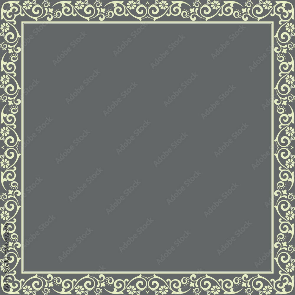 Fototapeta premium Decorative frame Elegant vector element for design in Eastern style, place for text. Floral gray and beige border. Lace illustration for invitations and greeting cards