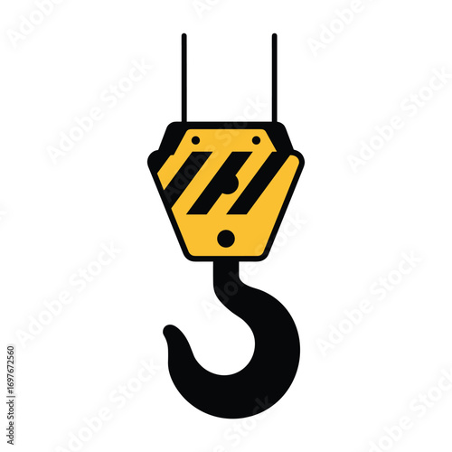 Yellow industrial crane hook icon – stock vector flat illustration
