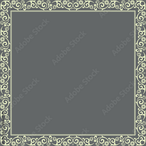 Decorative frame Elegant vector element for design in Eastern style, place for text. Floral gray and beige border. Lace illustration for invitations and greeting cards