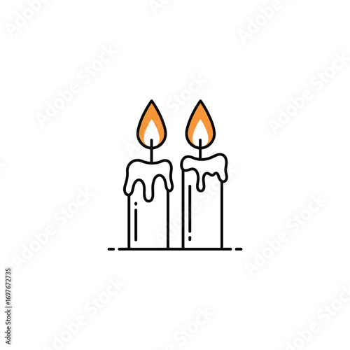 Minimalist illustration of two burning candles with melting wax – stock vector flat illustration