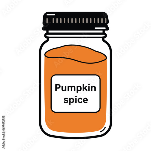 Jar of pumpkin spice: vibrant autumn seasoning for fall flavors – stock vector flat illustration