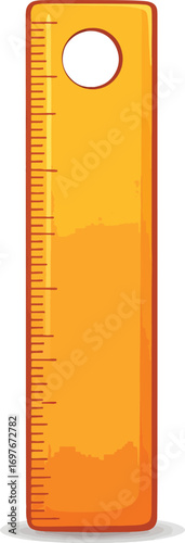 A vibrant orange plastic ruler with measurement markings and a hole at the top against a clean white background.