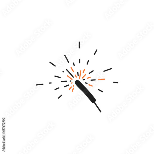 Simple black and orange firework sparkler icon – stock vector flat illustration