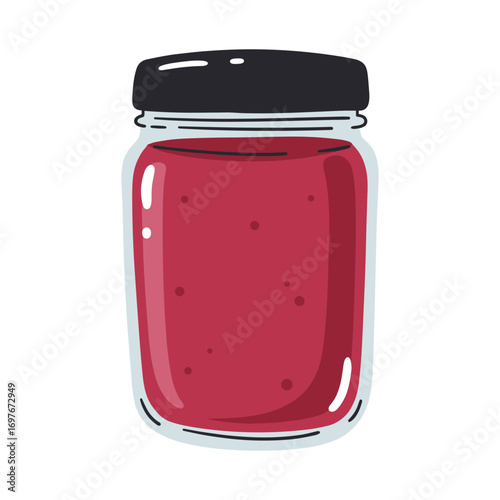 Jar of berry jam with black lid – stock vector flat illustration
