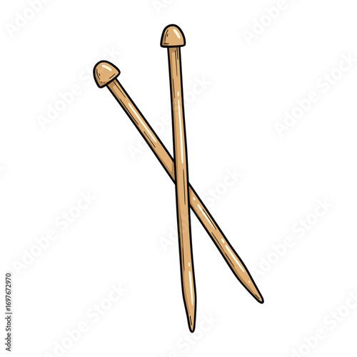 Illustration of wooden knitting needles crossed – stock vector flat illustration