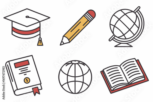 Education icon set with graduation cap