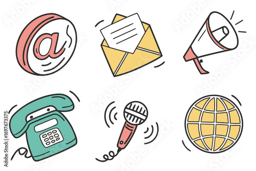 Communication methods doodle set, vector illustration