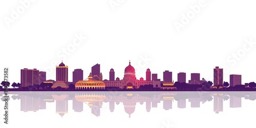 Elegant Bangalore skyline silhouette against a pristine white backdrop,  stock photo,  panorama