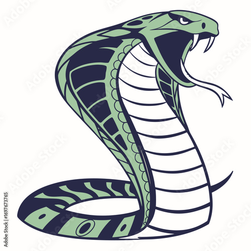 Illustration of a green cobra snake ready to strike