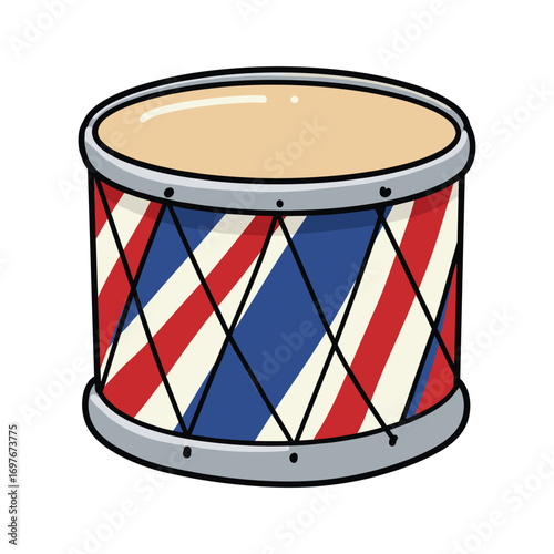 Colorful toy drum with red, white, and blue stripes illustration – stock vector flat illustration
