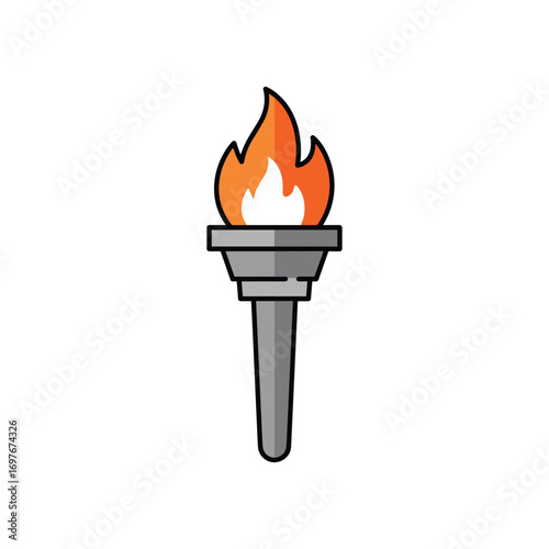 Cartoon torch icon with orange flame – stock vector flat illustration