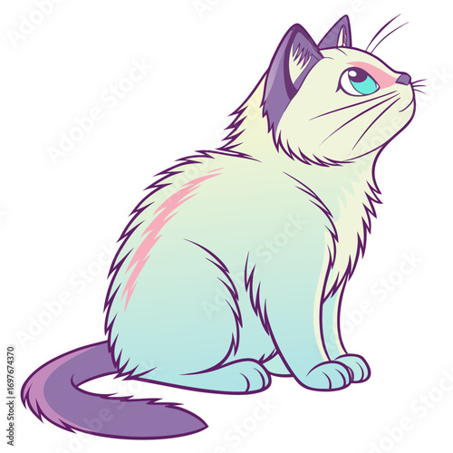 Illustration of a cute cat with blue and pink fur