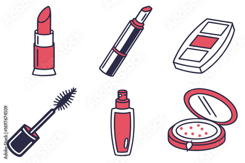Cosmetics and makeup products in doodle style