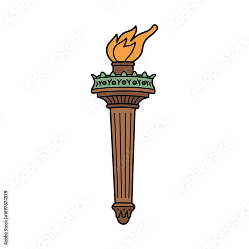 Statue of liberty torch symbol vector with flame and brown base – stock vector flat illustration