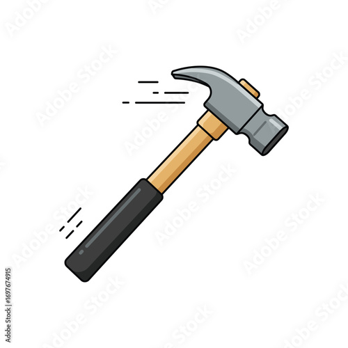 Cartoon hammer illustration with motion lines – stock vector flat illustration