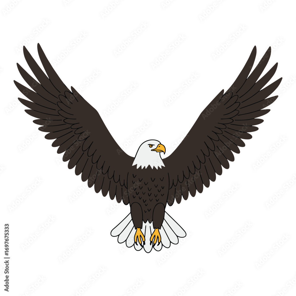 Fototapeta premium Illustration of majestic bald eagle with outstretched wings – stock vector flat illustration