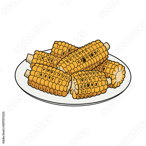Grilled corn on the cob plate – stock vector flat illustration