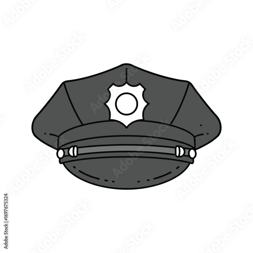 Black police cap with badge illustration – stock vector flat illustration