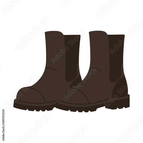 Pair of durable brown ankle boots – stock vector flat illustration