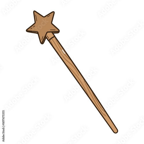 Wooden magic wand with star shape for magical play – stock vector flat illustration