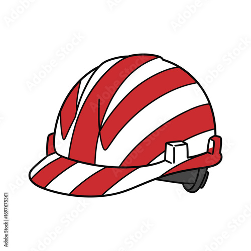 Red and white striped safety helmet for construction and industrial protection – stock vector flat illustration