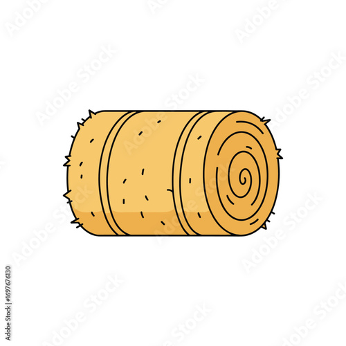 Cartoon illustration of a rolled hay bale in yellow tones with black outlines – stock vector flat illustration
