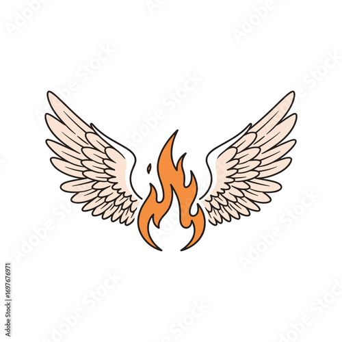 Fiery wings illustration: winged flame art – stock vector flat illustration