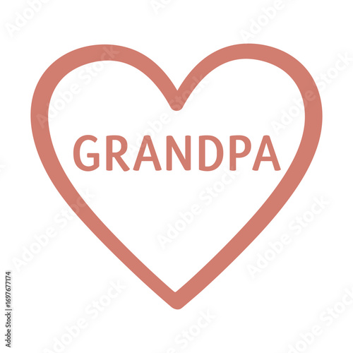 Heart shape with grandpa text in warm red color symbolizing love and family – stock vector flat illustration