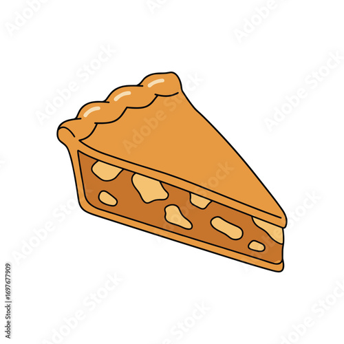 Delicious slice of cartoon apple pie with crust and filling – stock vector flat illustration