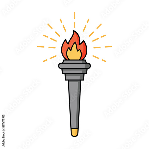 Flaming torch icon with radiating light – stock vector flat illustration