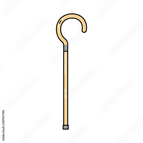 Wooden walking cane with curved handle – stock vector flat illustration