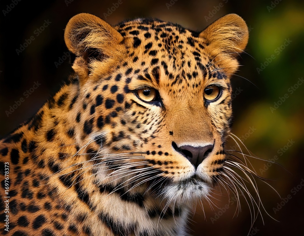 Obraz premium Majestic Close-Up of a Leopard Showcasing Stunning Fur Patterns