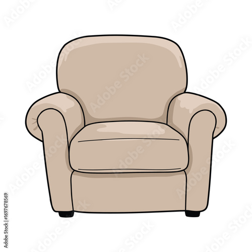 Cozy beige armchair with plush cushions – stock vector flat illustration