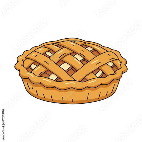 Cartoon apple pie with lattice crust – stock vector flat illustration