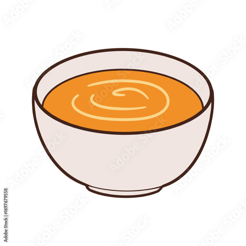 Creamy pumpkin soup in white bowl with swirl design - minimalist illustration – stock vector flat illustration