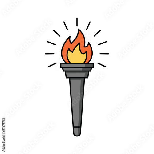 Flaming torch with radiant light – stock vector flat illustration