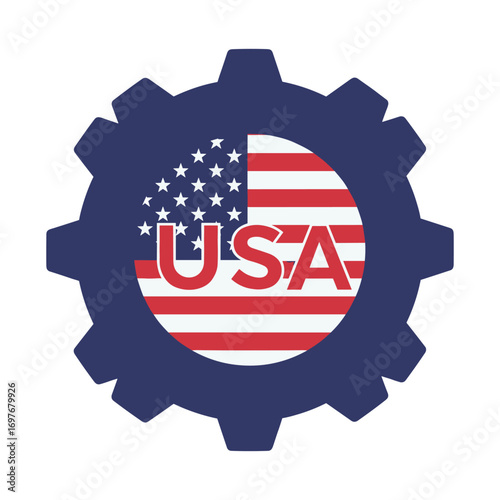 American flag gear emblem with usa text and stars – stock vector flat illustration