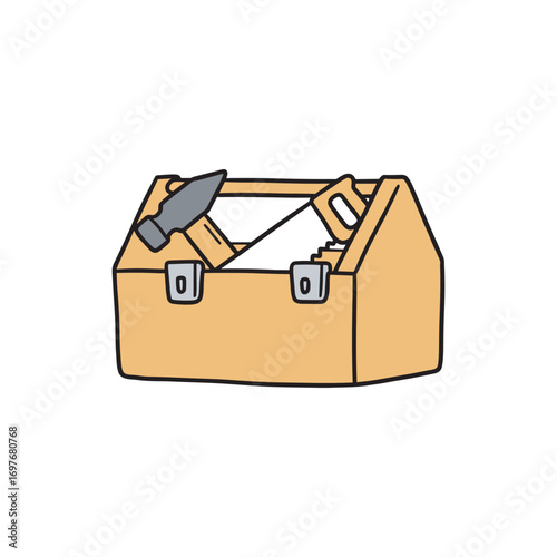 Handyman toolbox with hammer and saw illustration – stock vector flat illustration