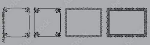 Set of decorative frames Elegant vector element for design in Eastern style, place for text. Floral black and gray borders. Lace illustration for invitations and greeting cards