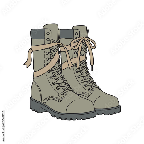 Military combat boots with laces and durable treads – stock vector flat illustration