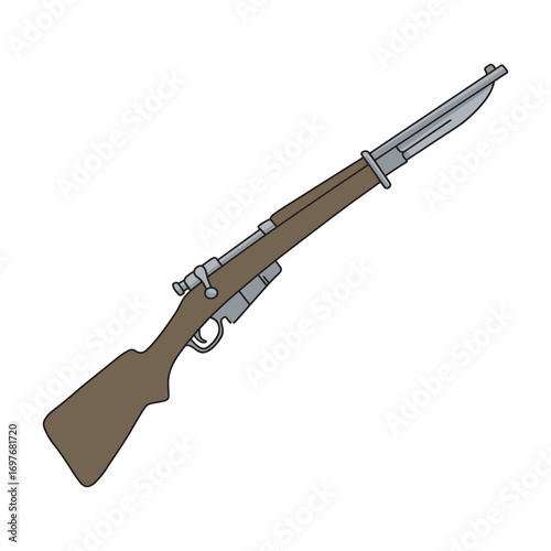 Vintage military rifle with bayonet illustration – stock vector flat illustration